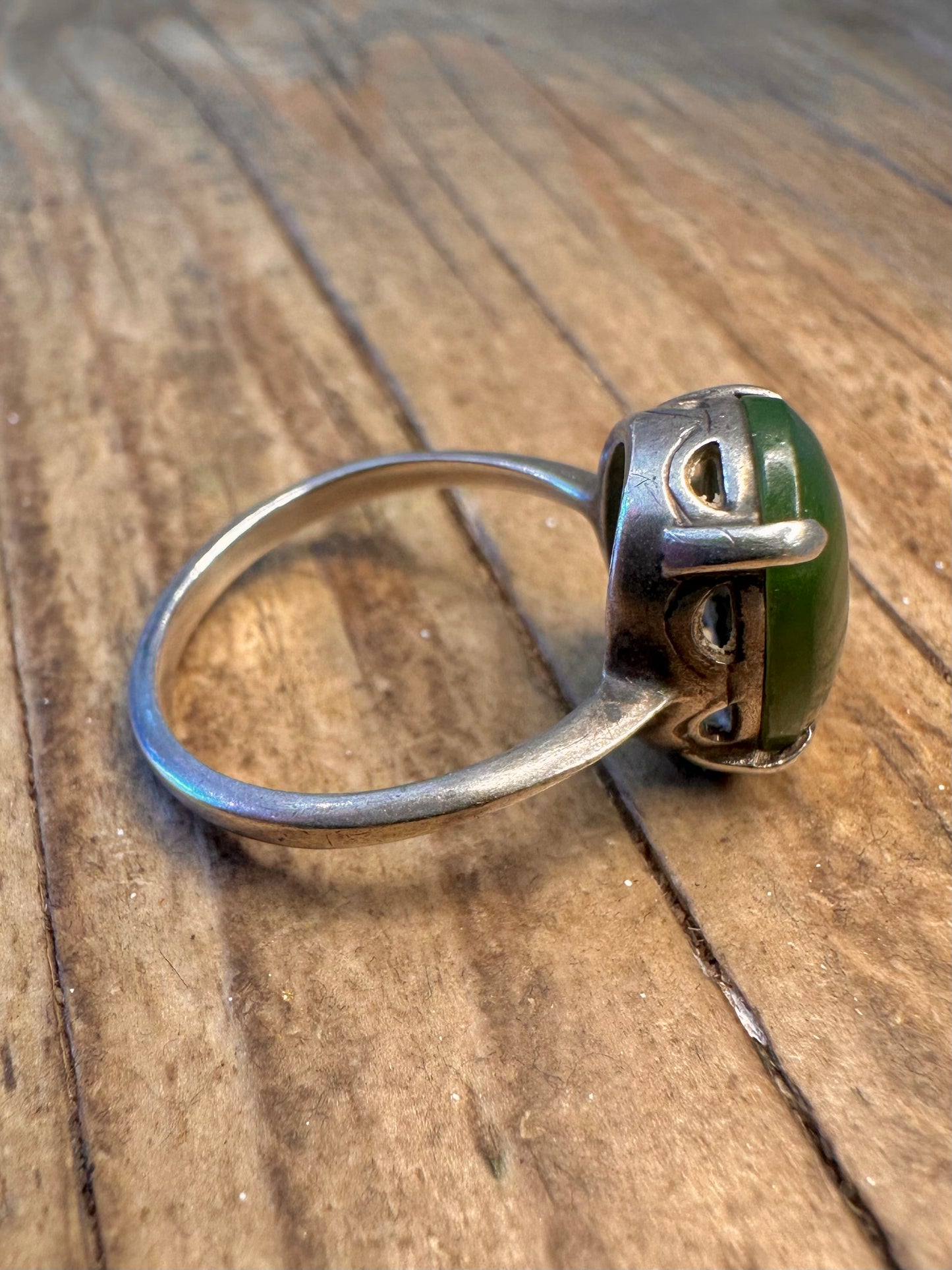 Nephrite Jade Oval 925 Sterling Silver Size O1/2 Ring