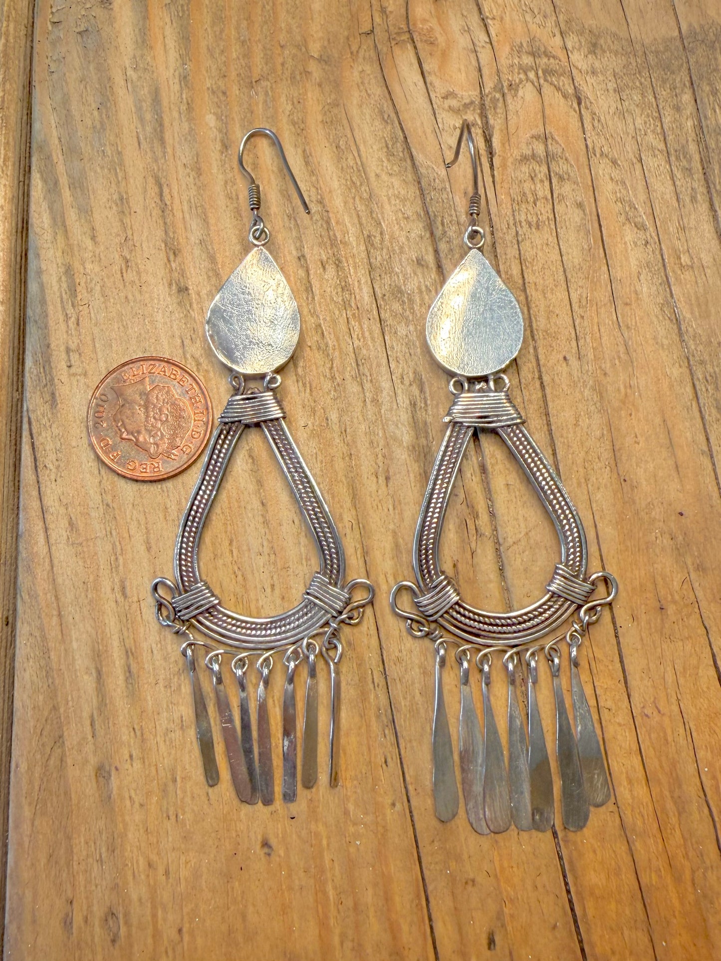 Large Handmade Chrysoprase Intricate Filigree Dangle 925 Sterling Silver Earrings