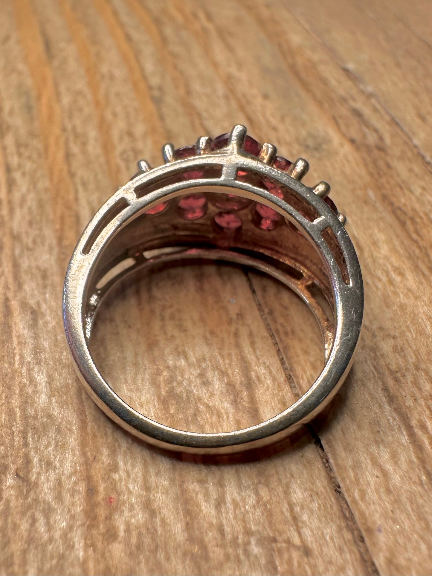 Vintage Garnet Cluster 925 Sterling Silver Size J Ring