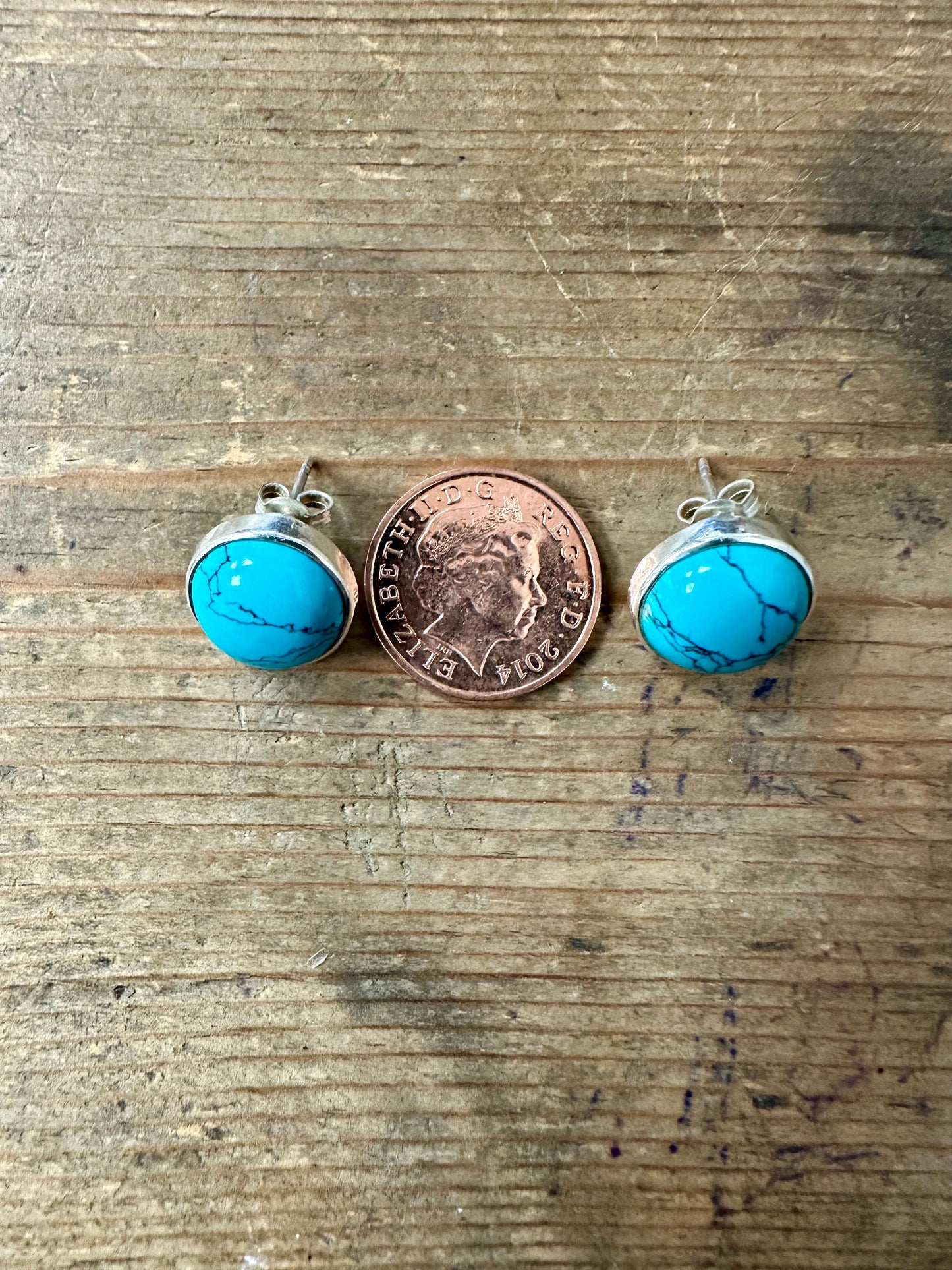 Modern Polished Turquoise Stud 925 Silver Earrings