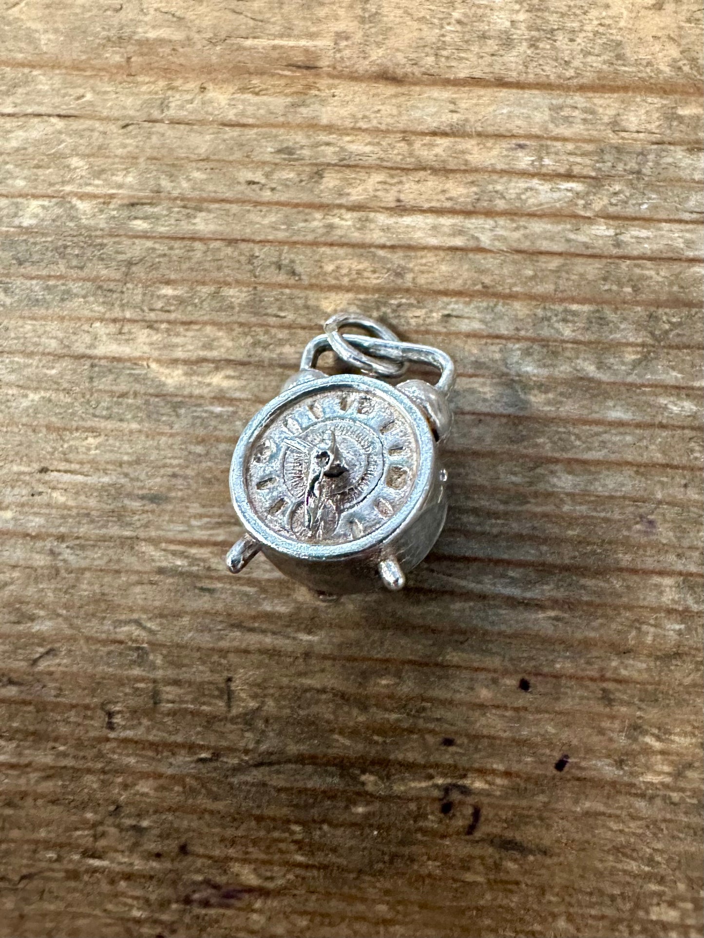 Vintage Alarm Clock 925 Silver Charm Pendant