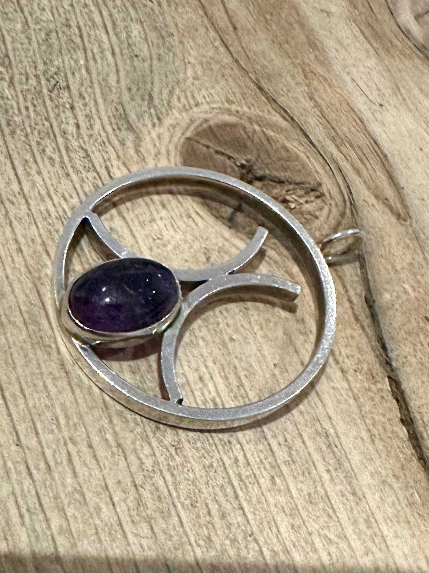 Vintage Abstract 1982 Amethyst 925 Silver Edinburgh Pendant