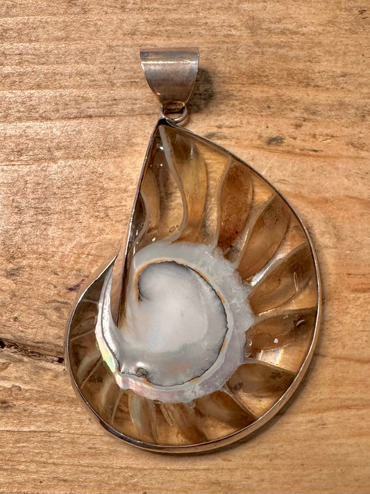 Abstract Transparent Nautilus Shell 925 Silver Pendant