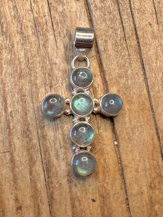 Labradorite Cross 925 Sterling Silver Pendant