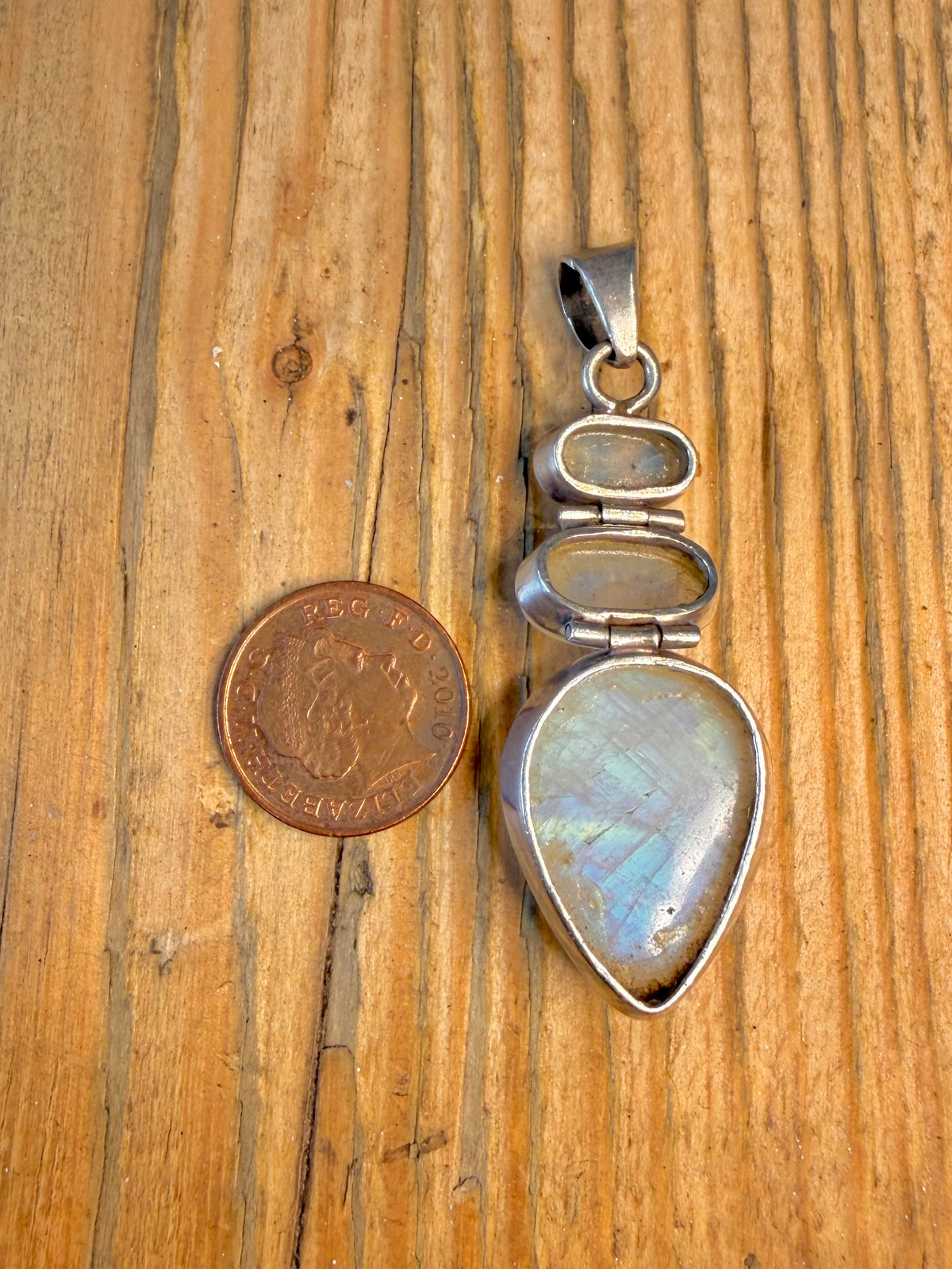 Three Rainbow Moonstone 925 Sterling Silver Pendant