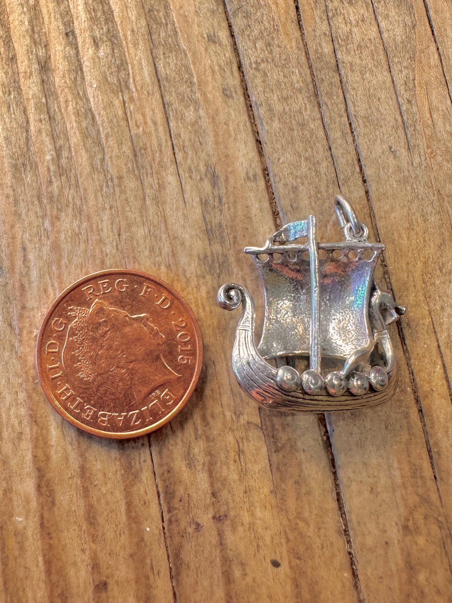 Wikinger Schiff Drachen 925 Sterlingsilber Charm Anhänger
