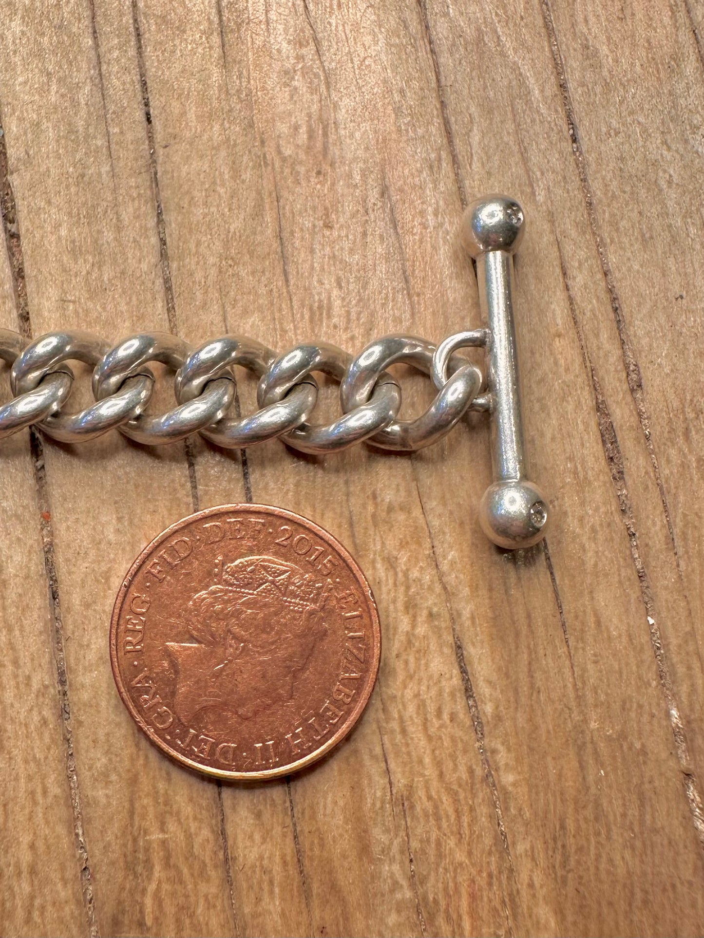 Vintage 1999 Diamond T Bar Chunky Curb Chain 925 Sterling Silver 20 inch Necklace