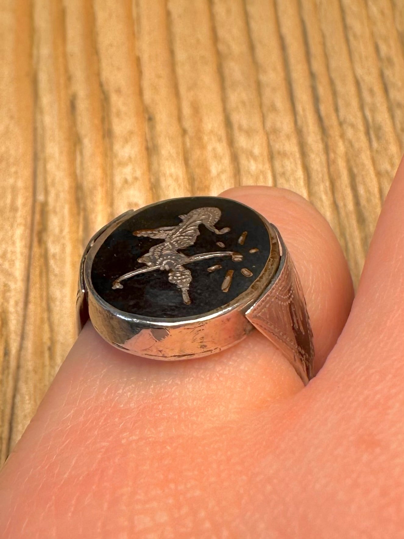 Vintage Spinning Siam Enamel 925 Sterling Silver Size M1/2 Ring