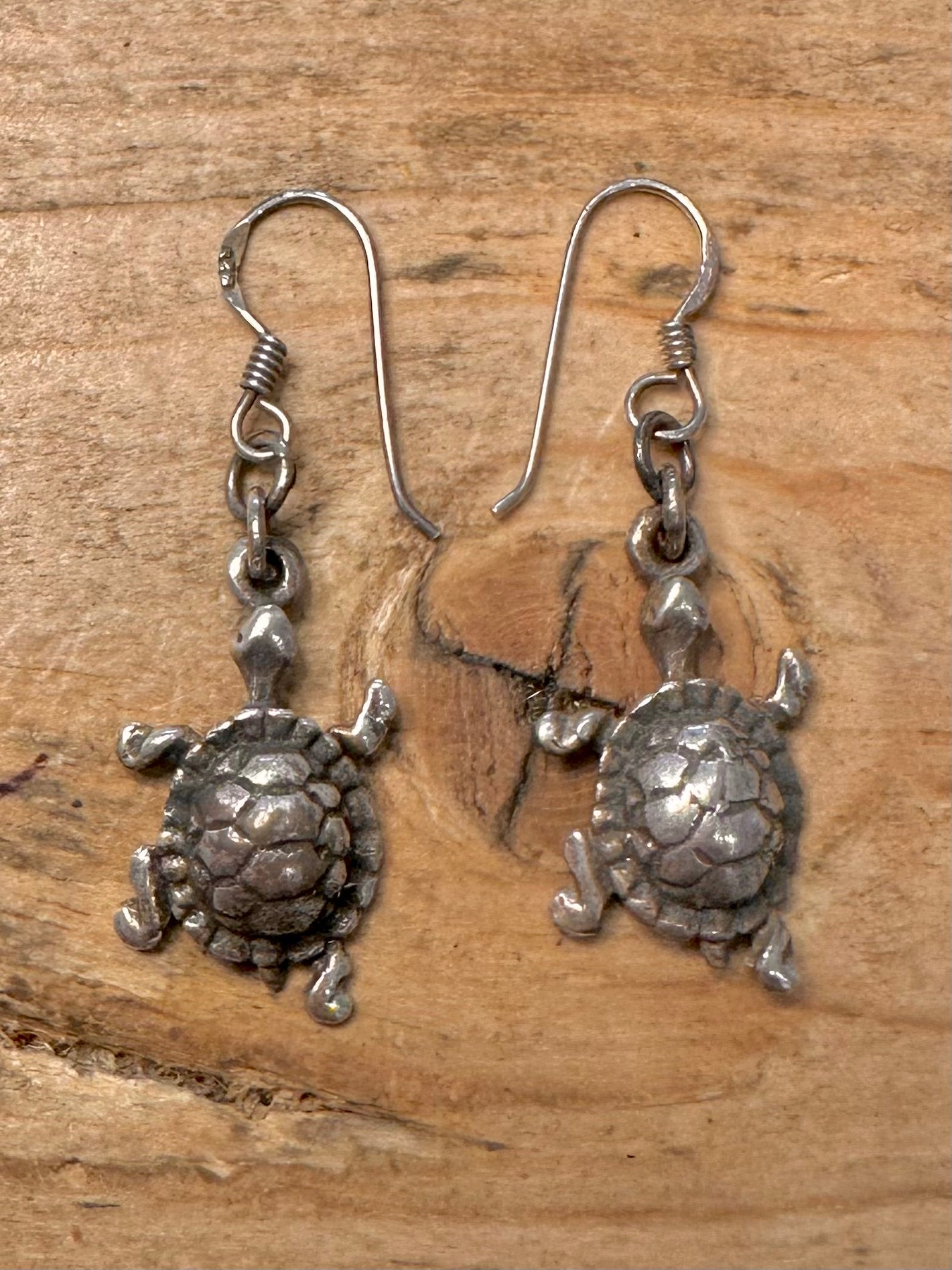 Vintage Turtle Dangle 925 Silver Earrings