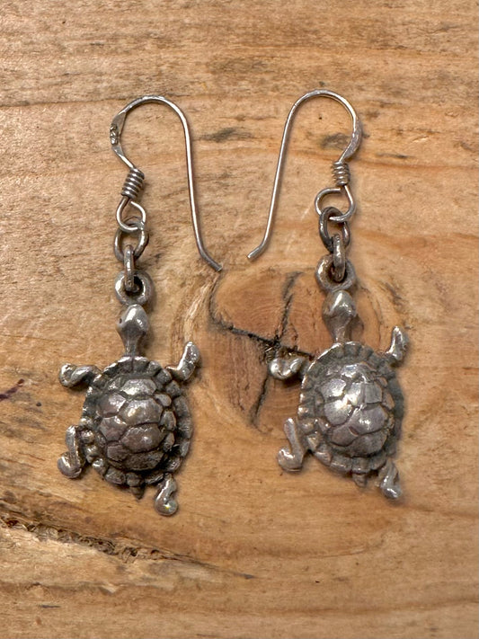 Vintage Turtle Dangle 925 Silver Earrings