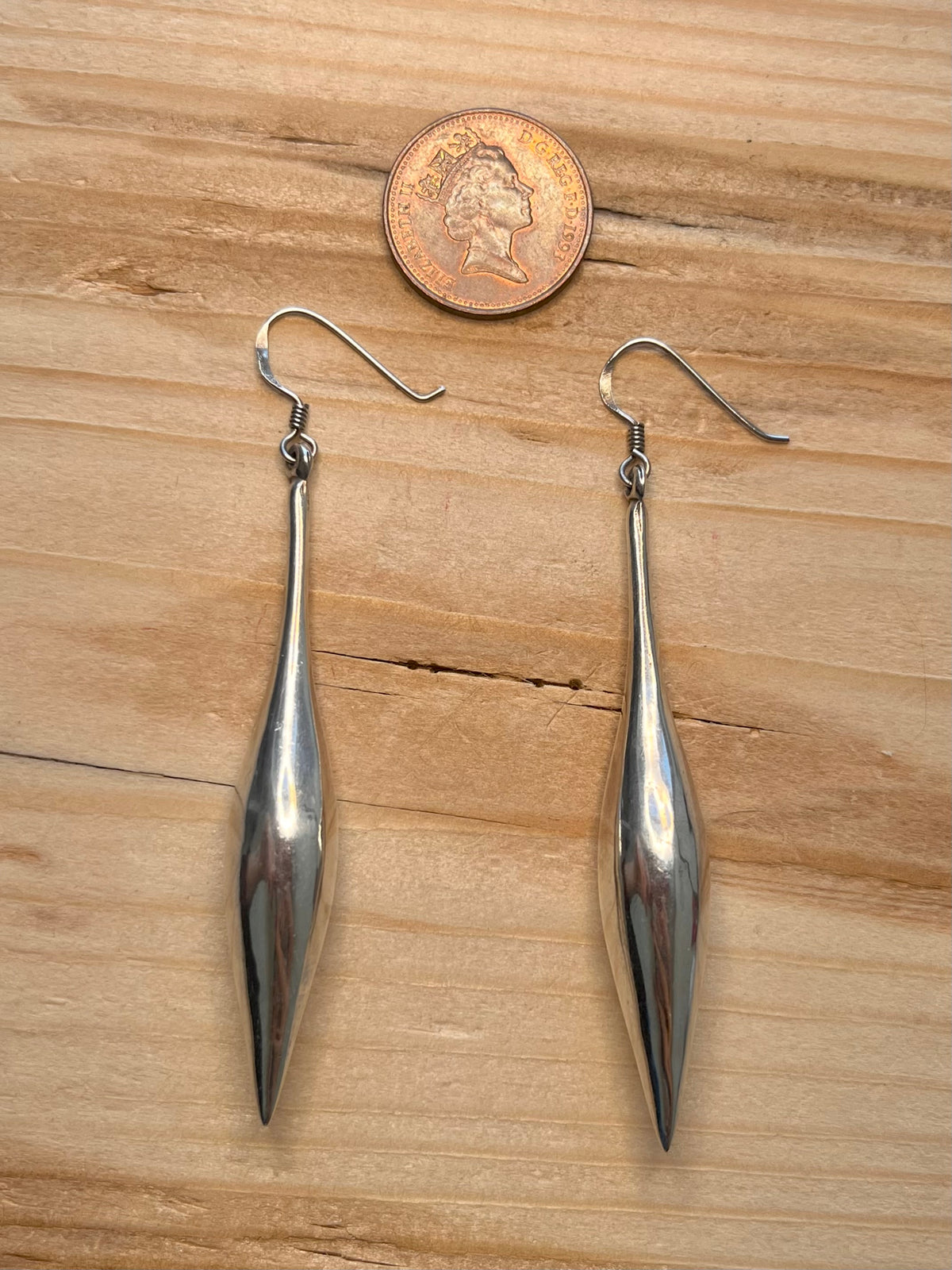 Elongated Tear Drop 925 Sterling Silver Drop Earrings