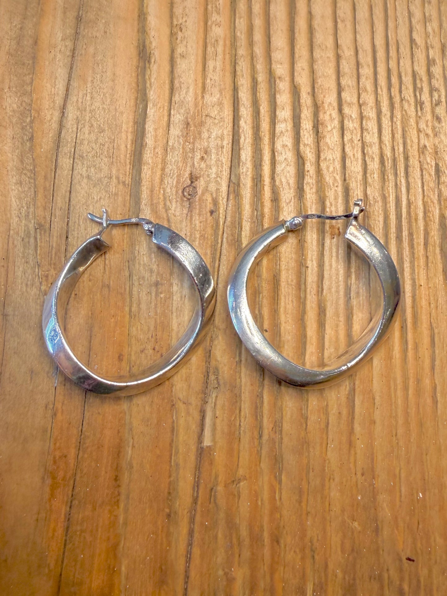 Modernist Twisted Hoops 925 Sterling Silver Earrings