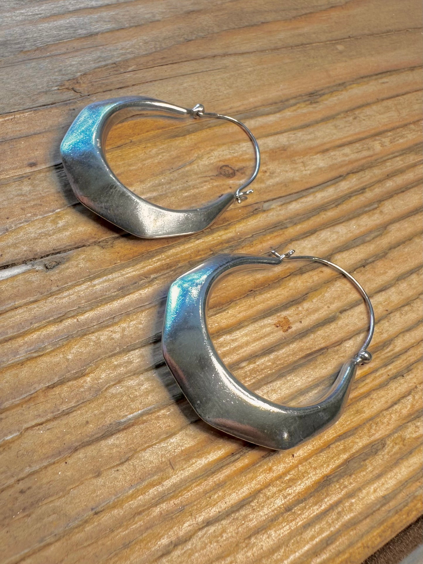 Chunky Geometric Shaped Hoops 925 Sterling Silver Earrings