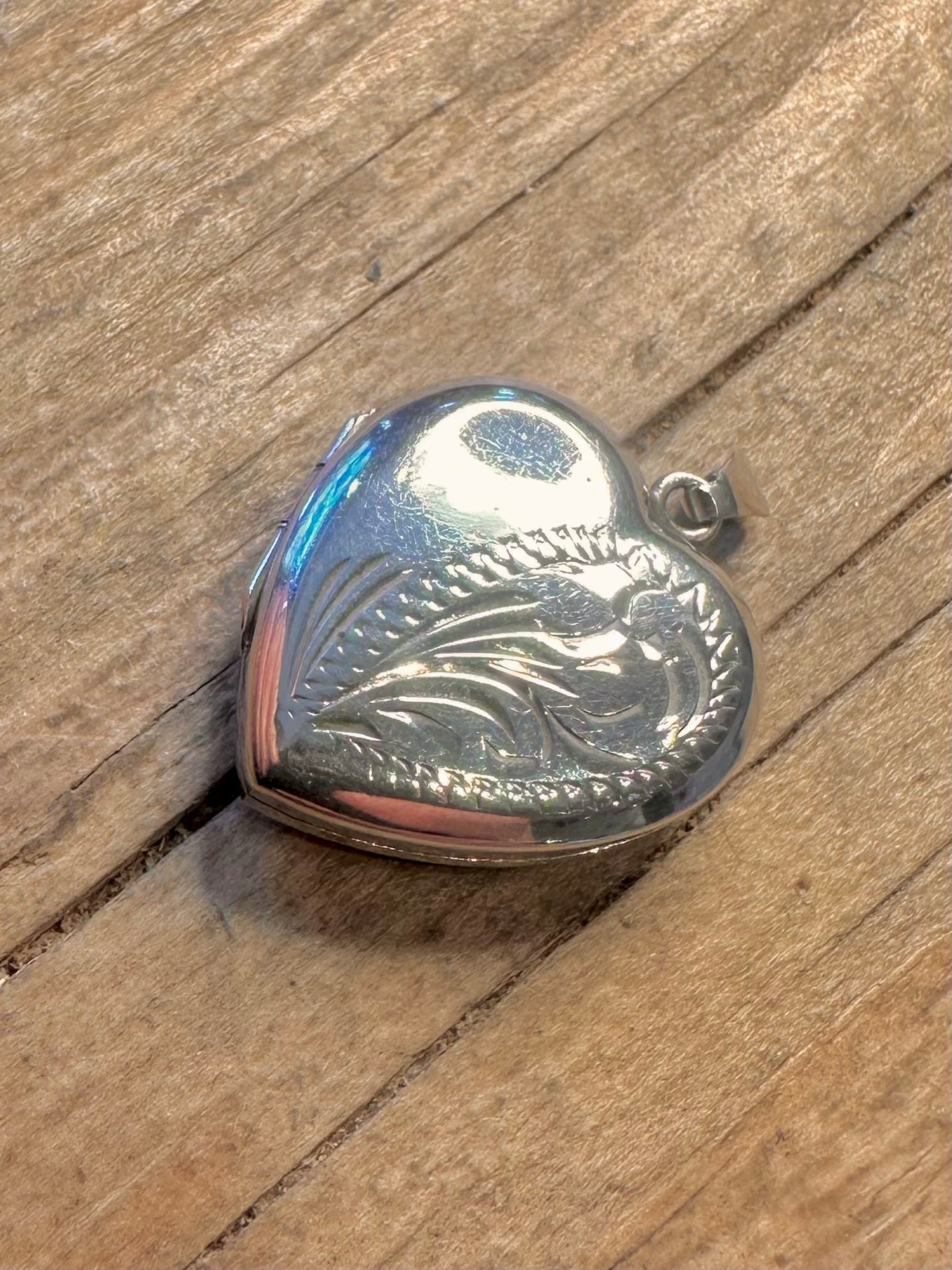 Vintage Engraved Heart Locket 925 Sterling Silver Pendant