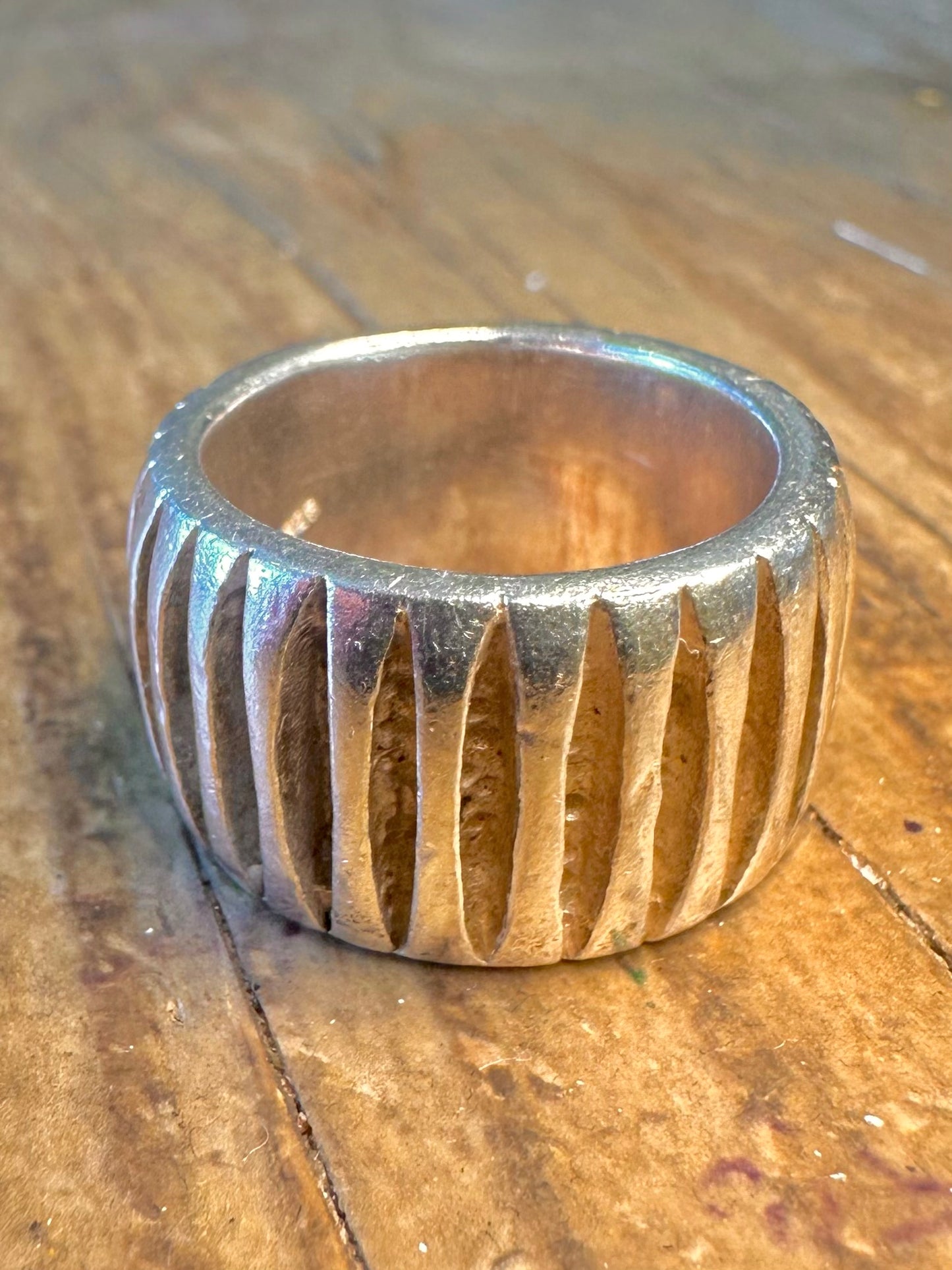 Chunky Heavy Textured Band 925 Sterling Silver Size O1/2 Ring