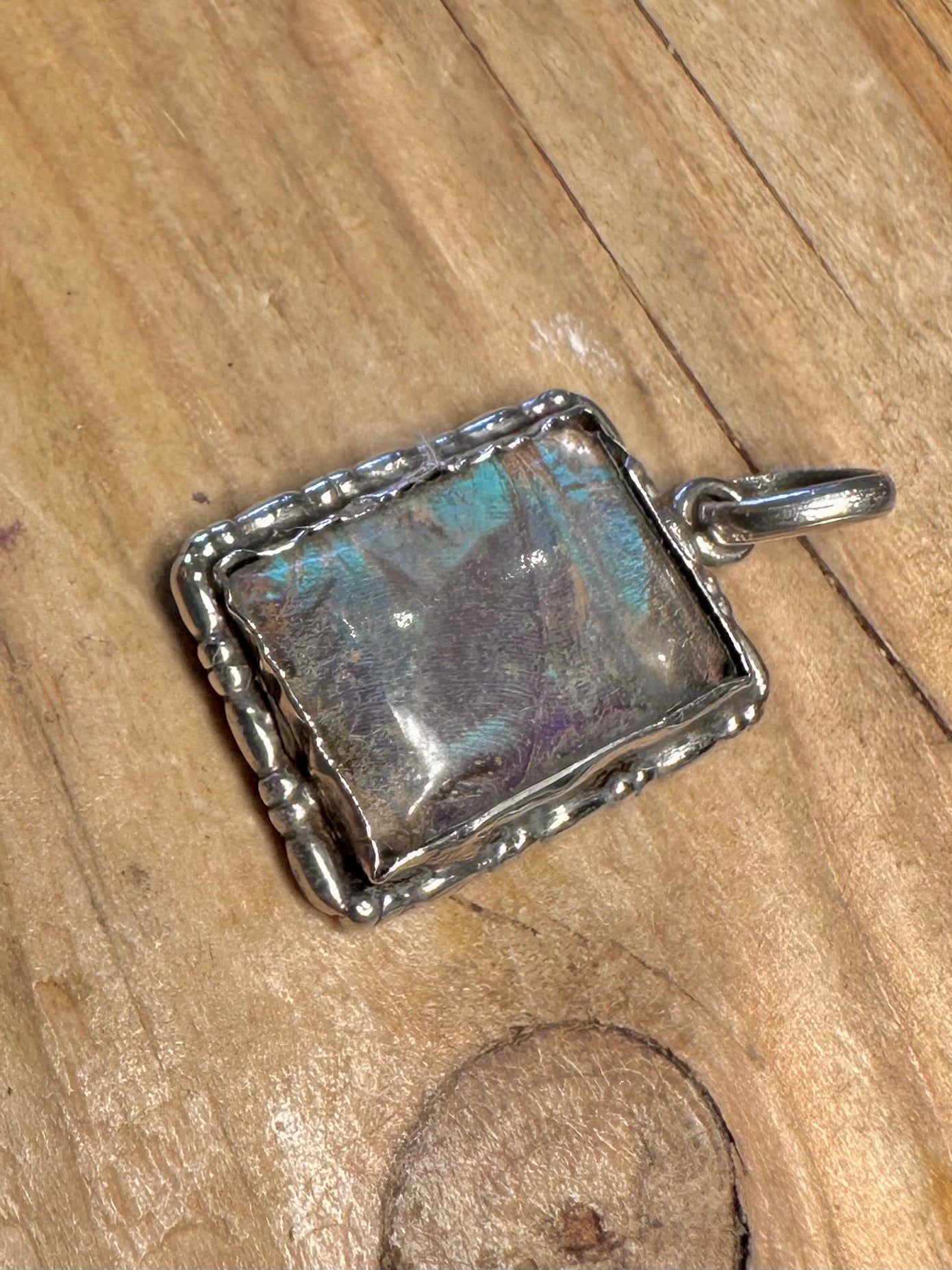 Vintage Butterfly Wing Textured Rectangle 925 Sterling Silver Pendant
