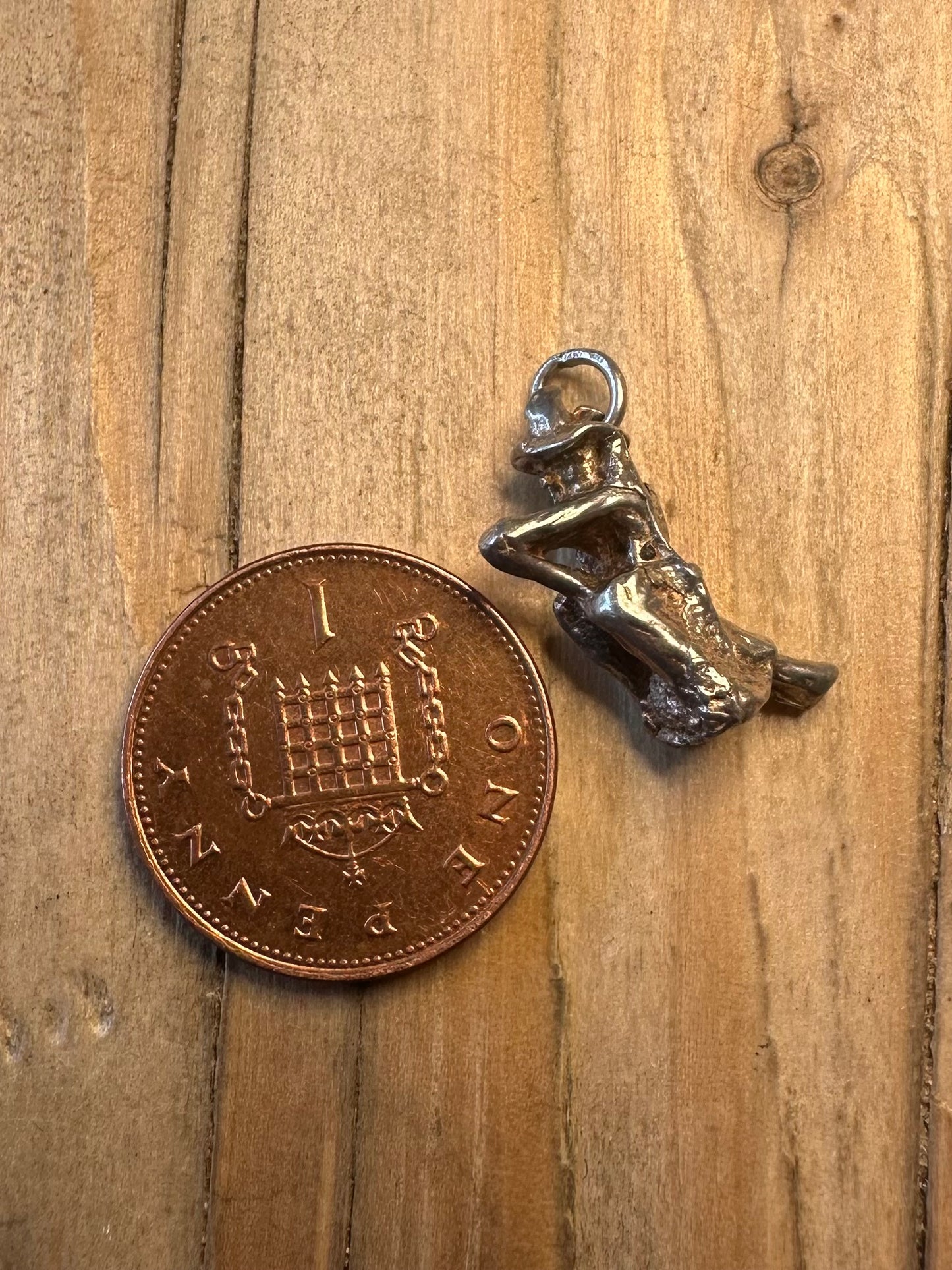 Vintage Witch 925 Sterling Silver Charm Pendant