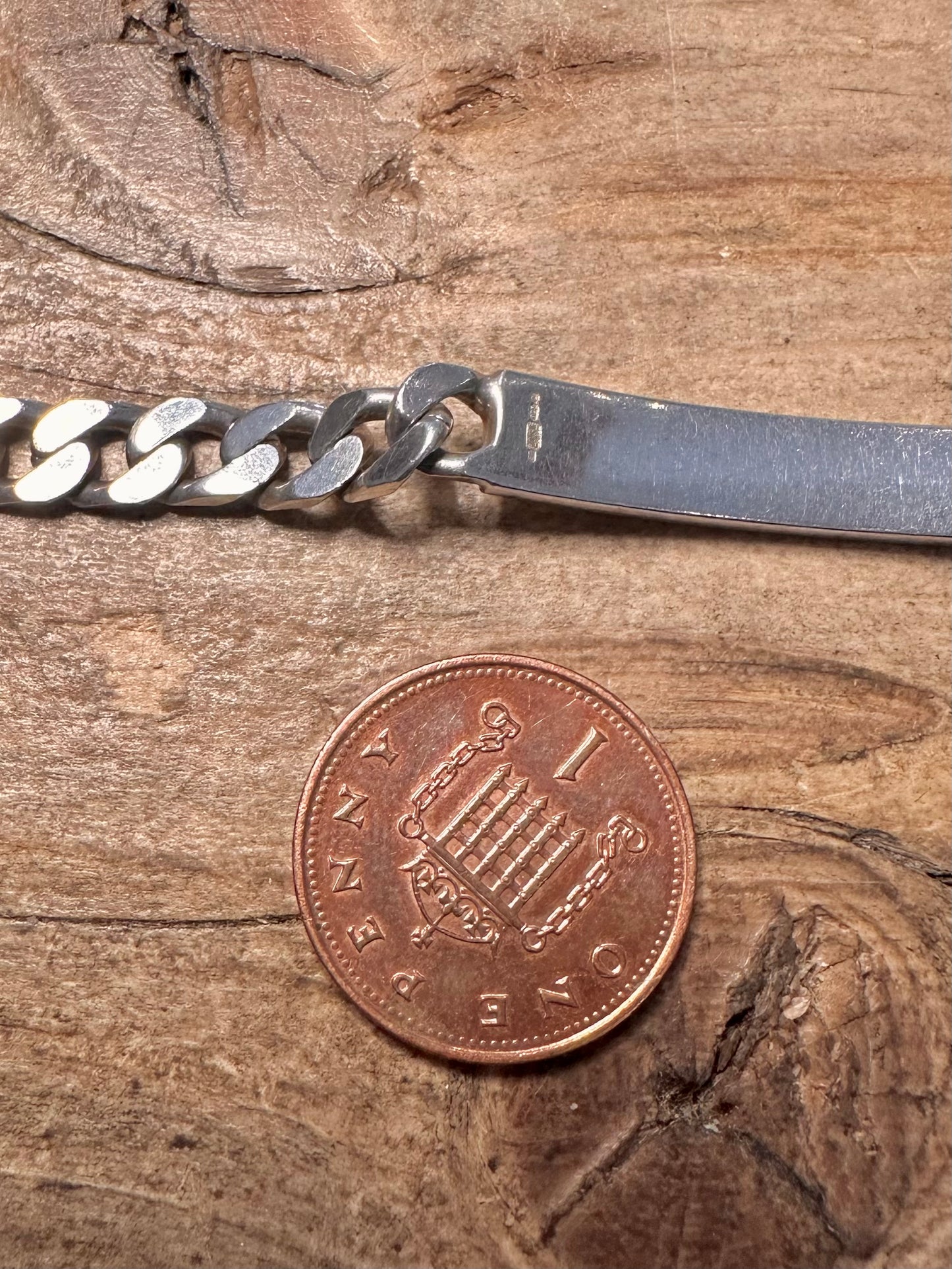 Vintage Identity Bar Curb Chain 925 Silver 7.8 inch Bracelet