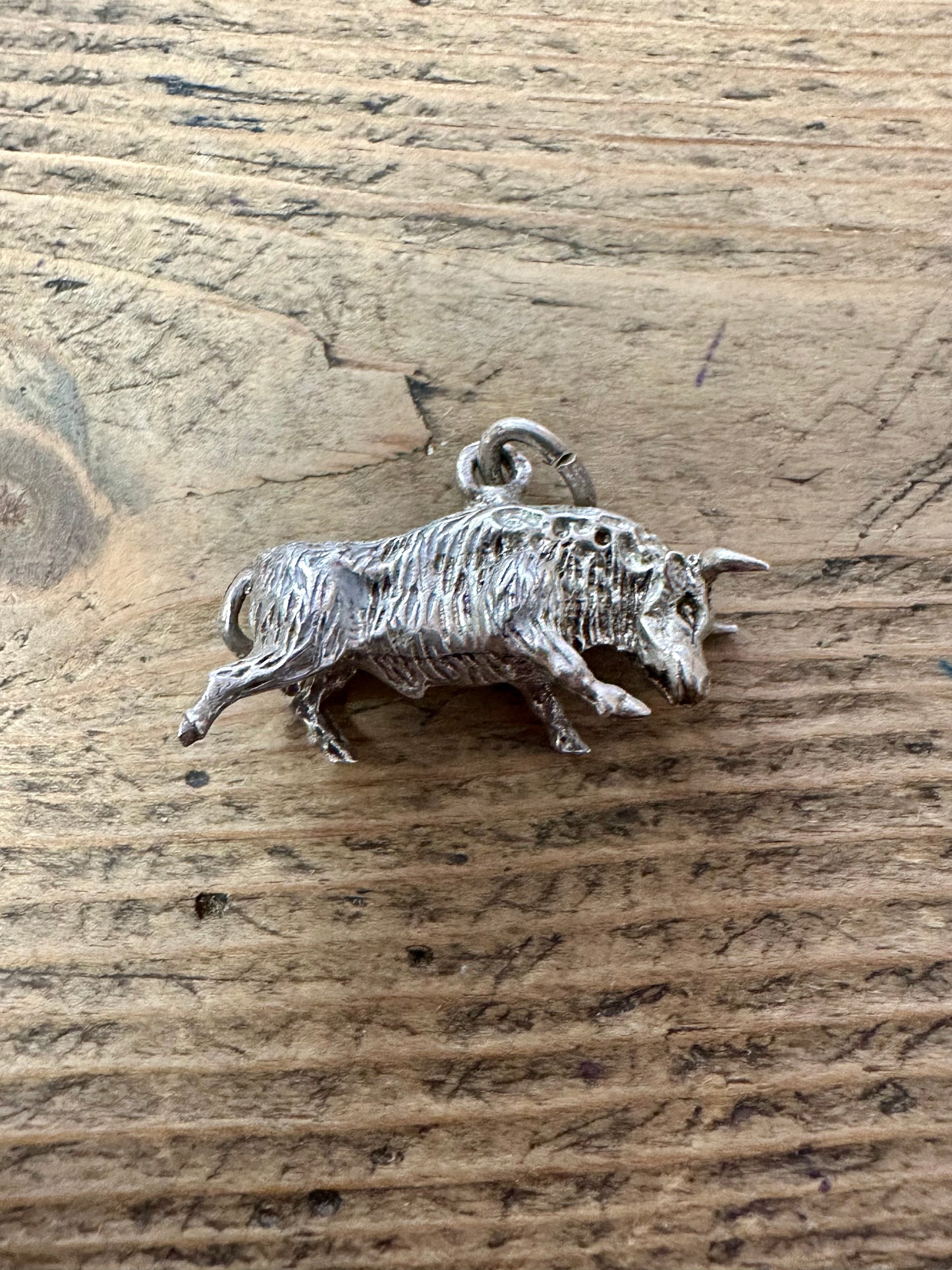 Vintage Bull Large 925 Silver Charm Pendant