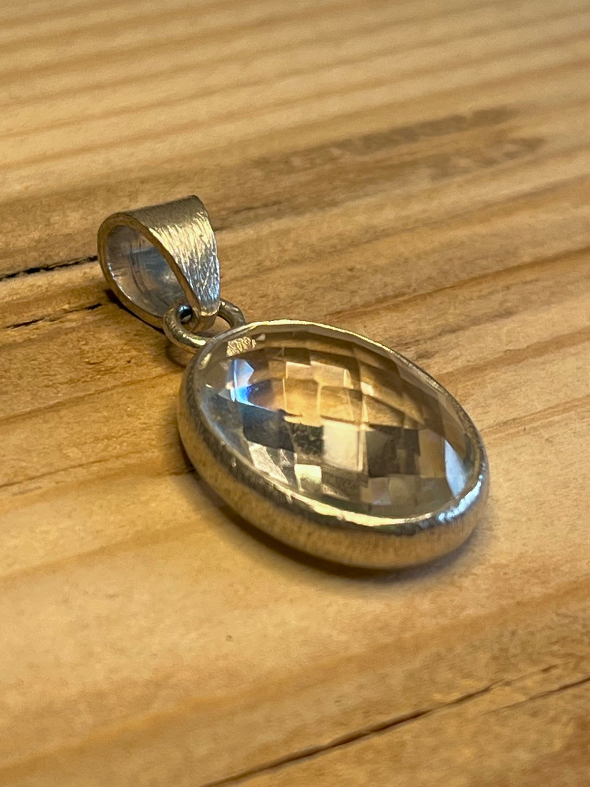 Clear Quartz Faceted Oval 925 Sterling Silver Pendant