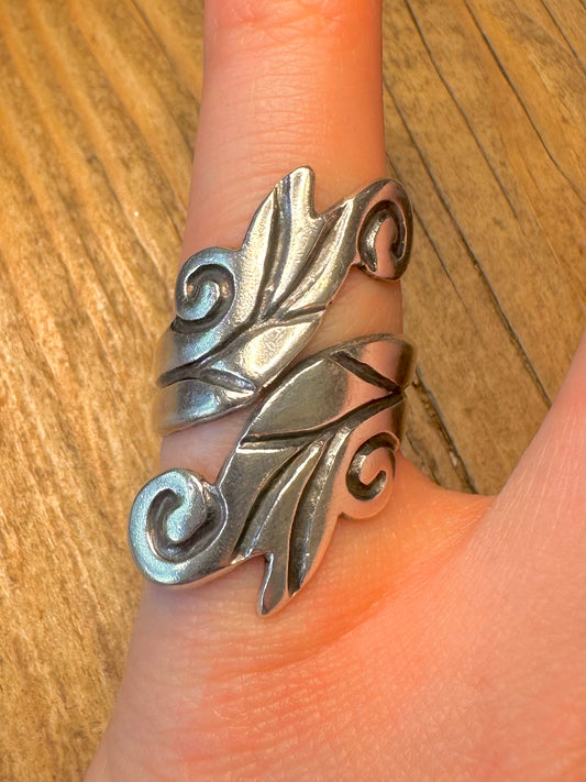 Leaf Overlapping Mexico A.Cazares 925 Sterling Silver Size K Ring