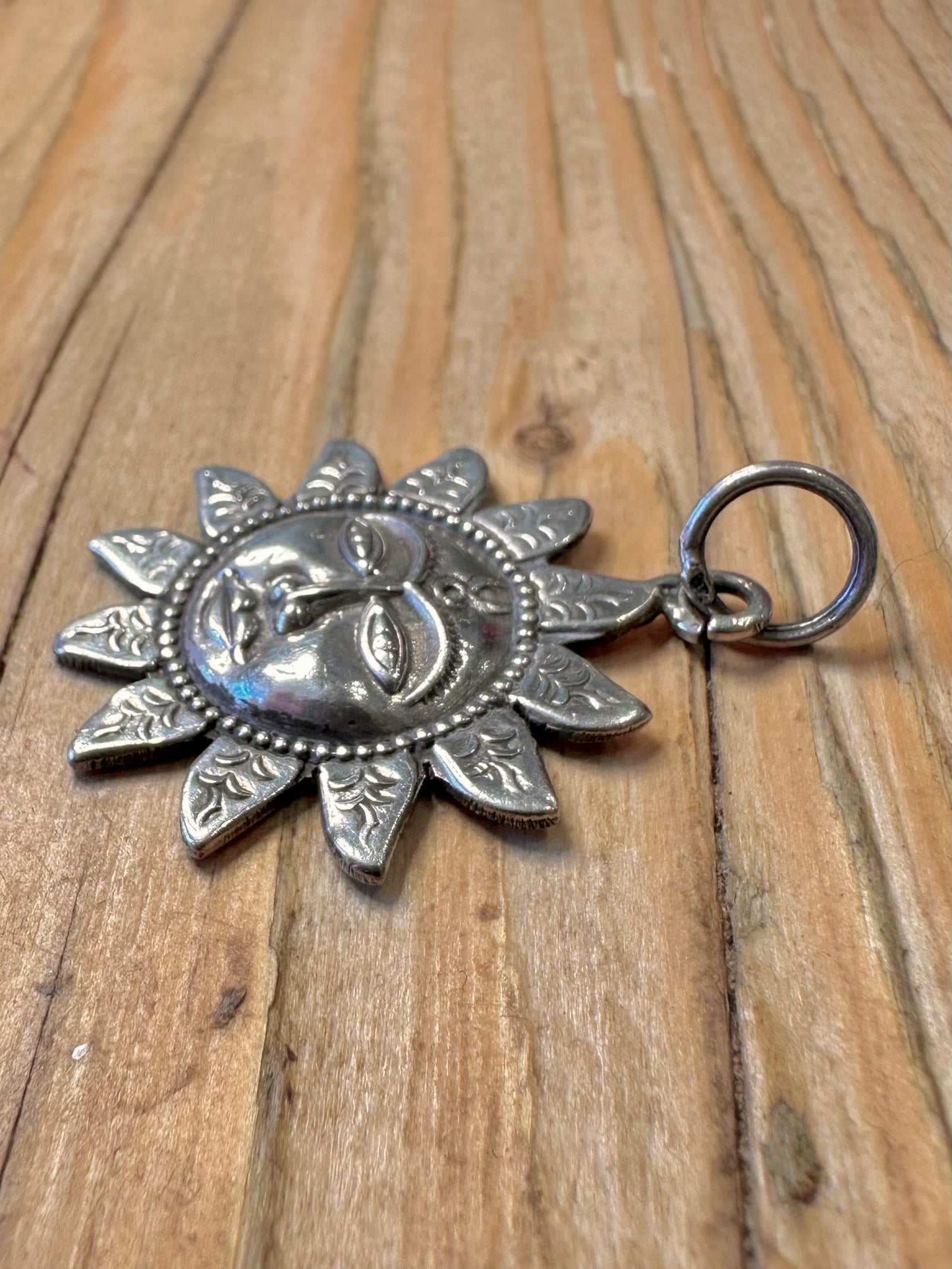 Vintage Sun Face 925 Sterling Silver Pendant