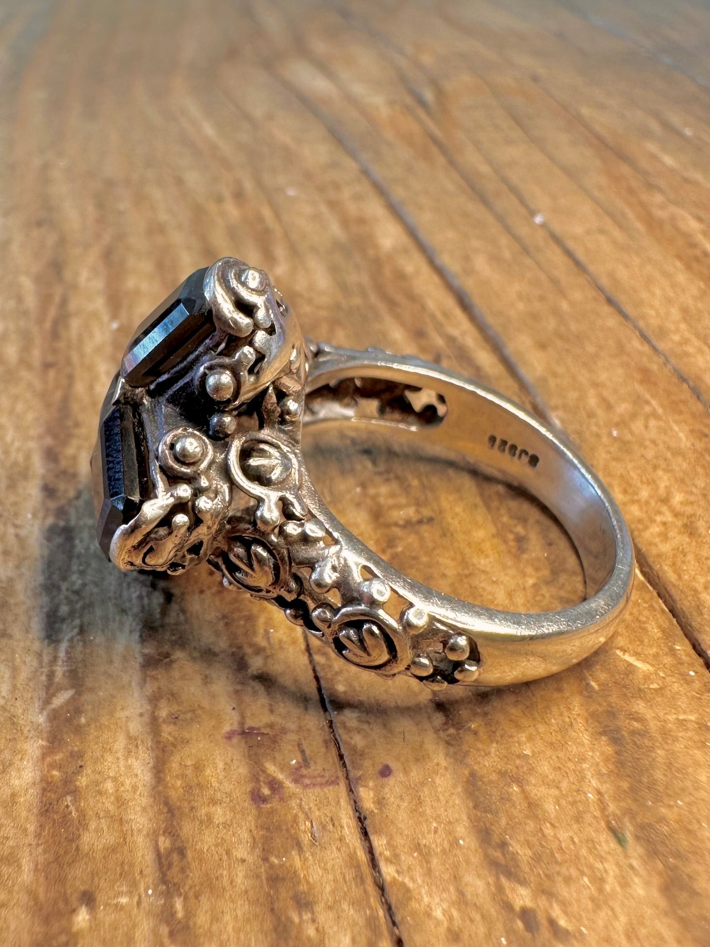 Ornate Smokey Quarts Filigree 925 Sterling Silver R Ring