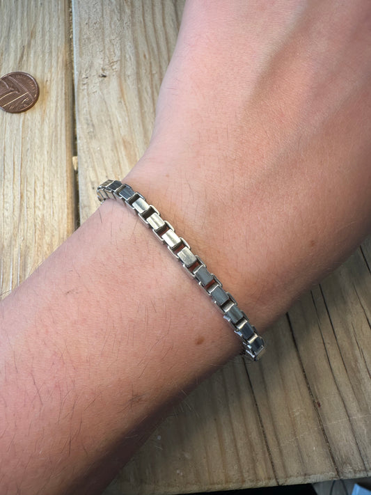 Vintage Box Chain 925 Silver 7.8 inch Bracelet