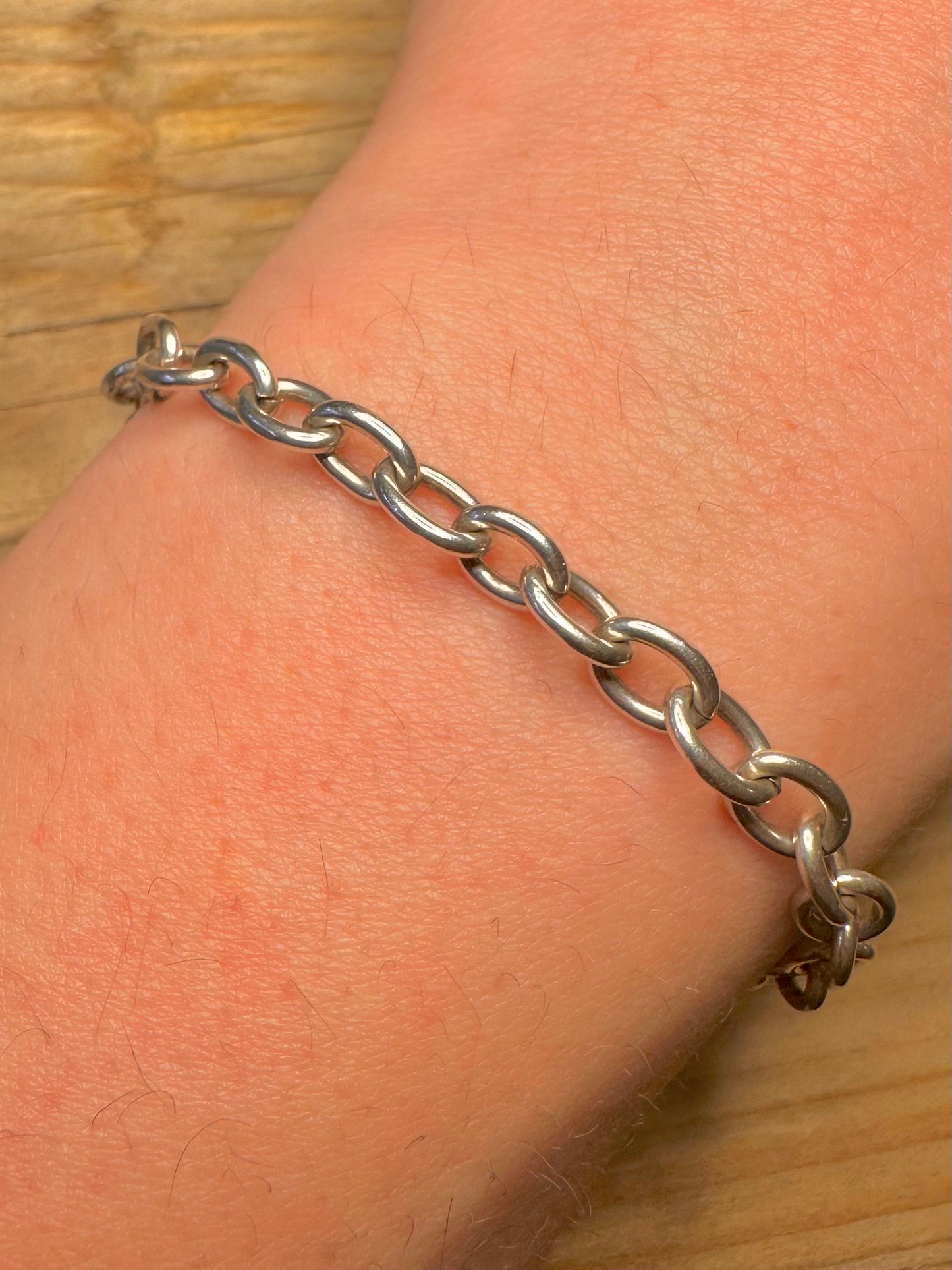 Vintage Abstrakt Herz T-Verschluss Ovale Kette 925 Sterling Silber 19 cm Armband