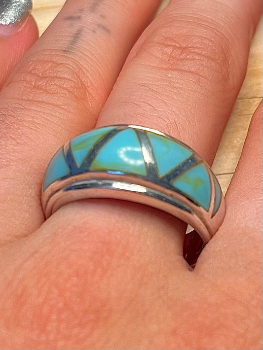Chunky Turquoise Size 9.5 925 Sterling  Silver Ring