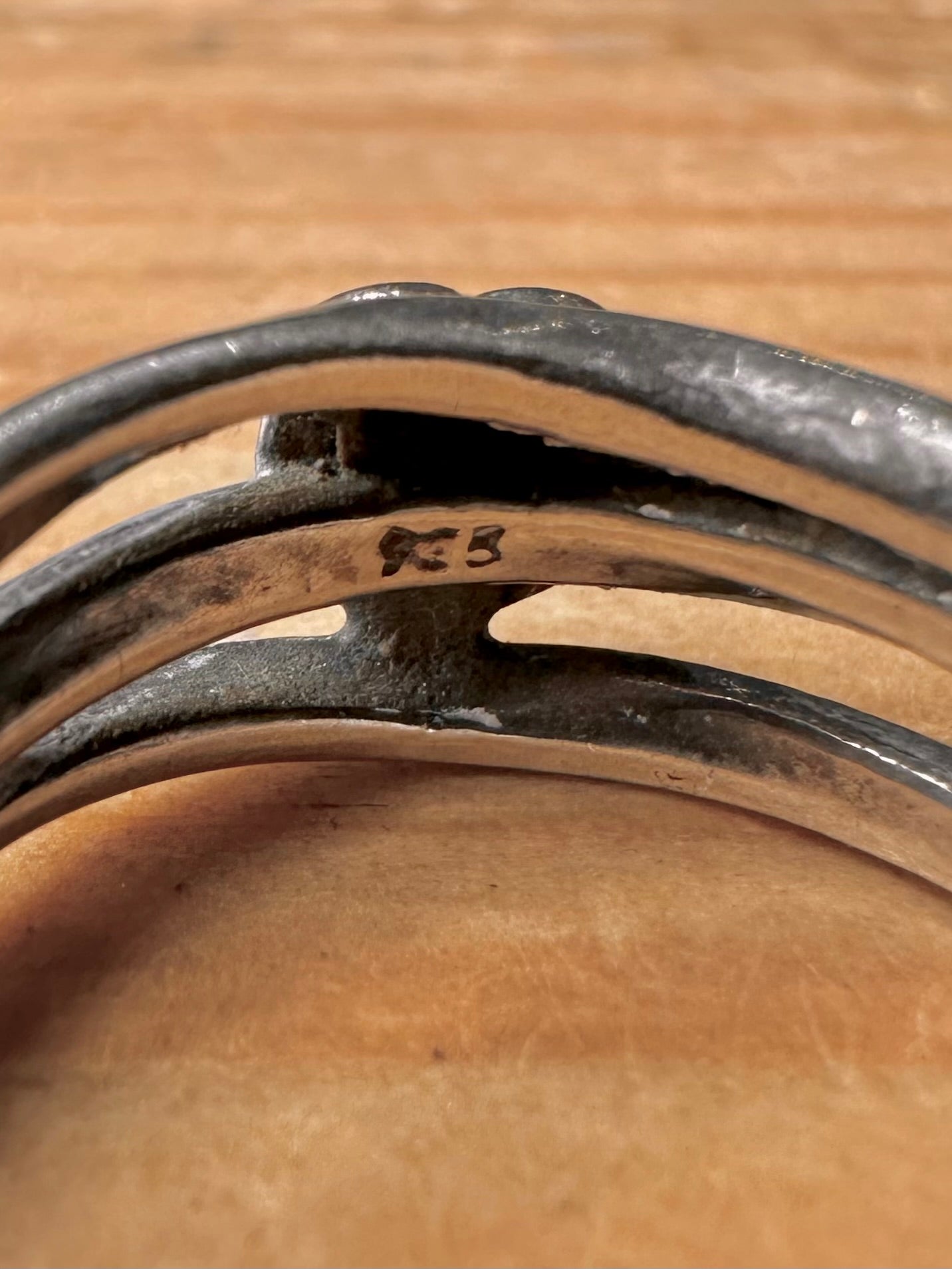 Vintage Heart Opal Three 925 Sterling Silver Size P Ring