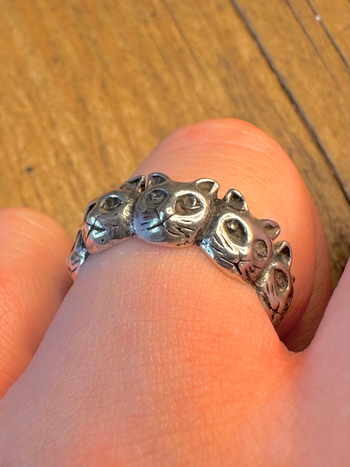 Cat Faces Repeated Band 925 Sterling Silver Size P Ring