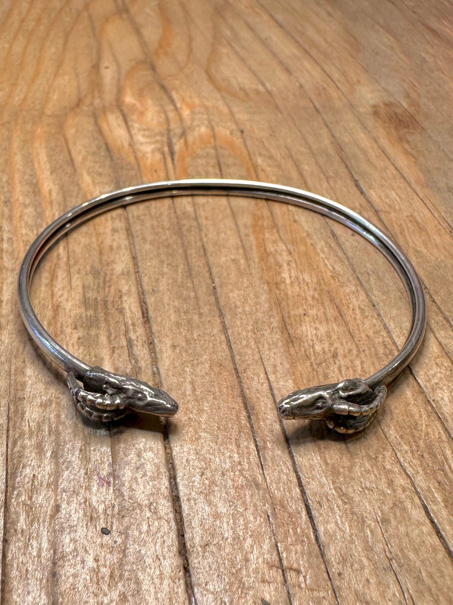 Vintage Double Rams Head Cuff 925 Sterling Silver Bangle