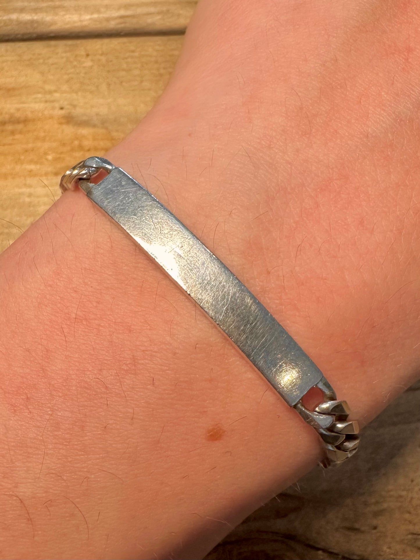 Vintage Identity Bar Curb Chain 925 Silver 7.8 inch Bracelet