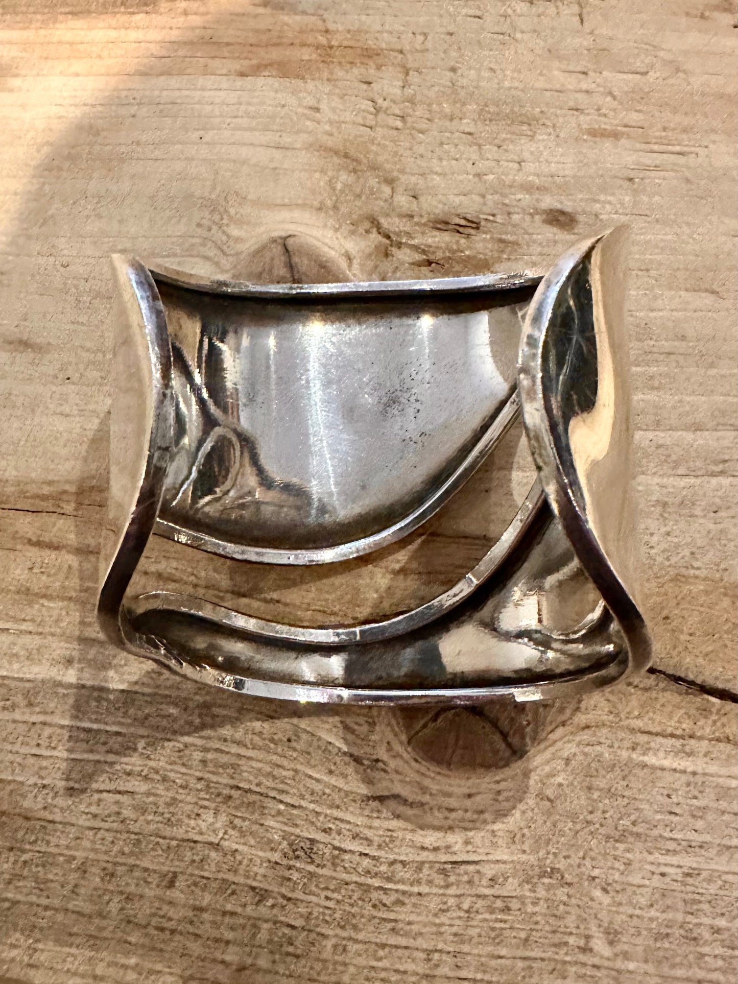 Abstract Heavy Wide Curved 925 Silver Cuff Bangle