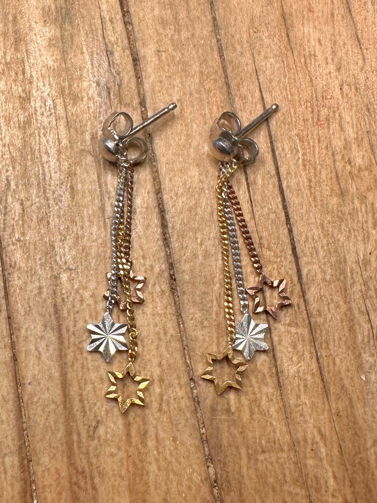 Modernist Dangle Star Rose Gold and 925 Sterling Silver Earrings