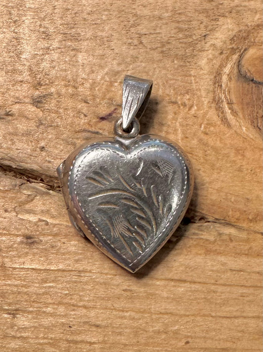 Vintage Engraved Heart Shaped 925 Silver Locket Pendant