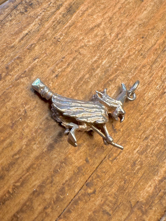 Witch on Broomstick 925 Sterling Silver Pendant