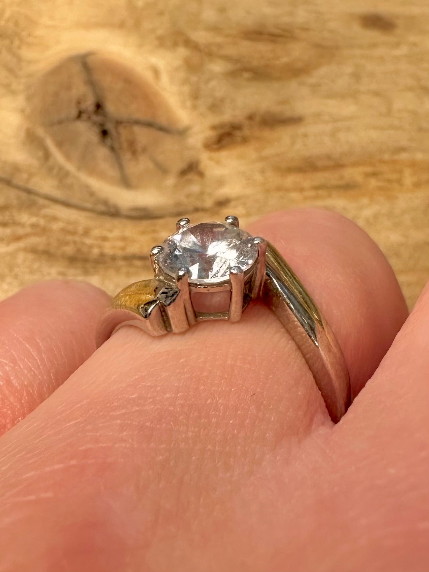 Vintage White CZ Gold on 925 Silver Size P Ring