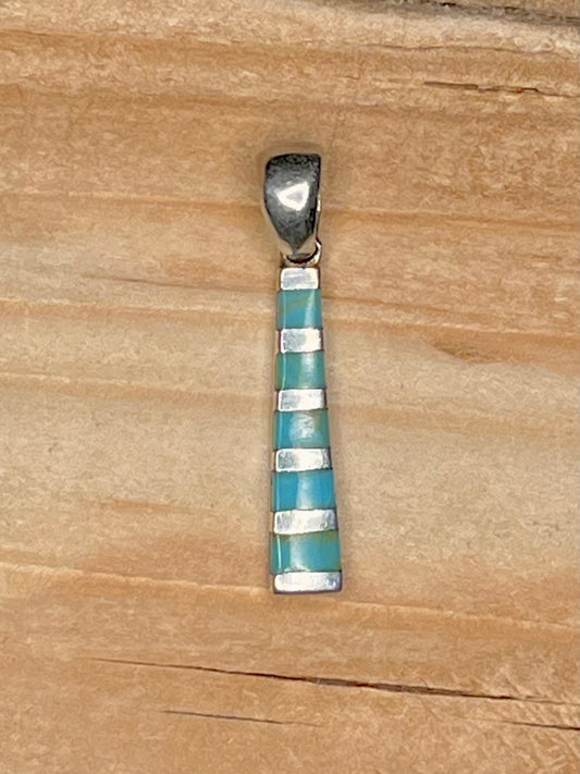 Small Striped Turquoise 950 Sterling Silver Pendant