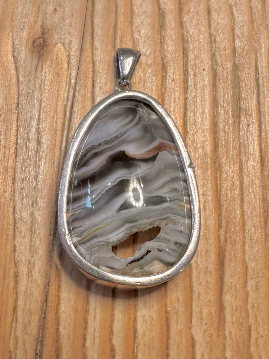 Abstract Druzy Geode Sliced 925 Sterling Silver Pendant