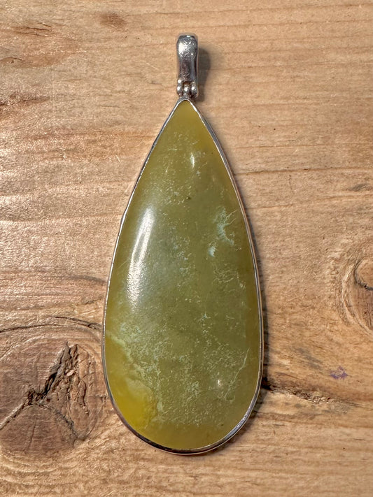 Vintage Large Green Translucent 925 Silver Pendant