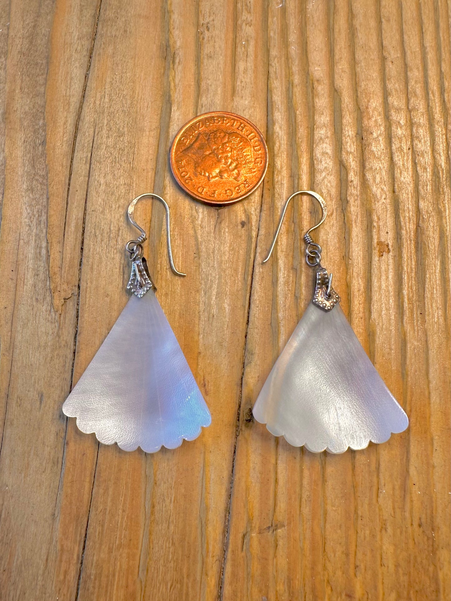 Mother of Pearl Fan 925 Sterling Silver Earrings