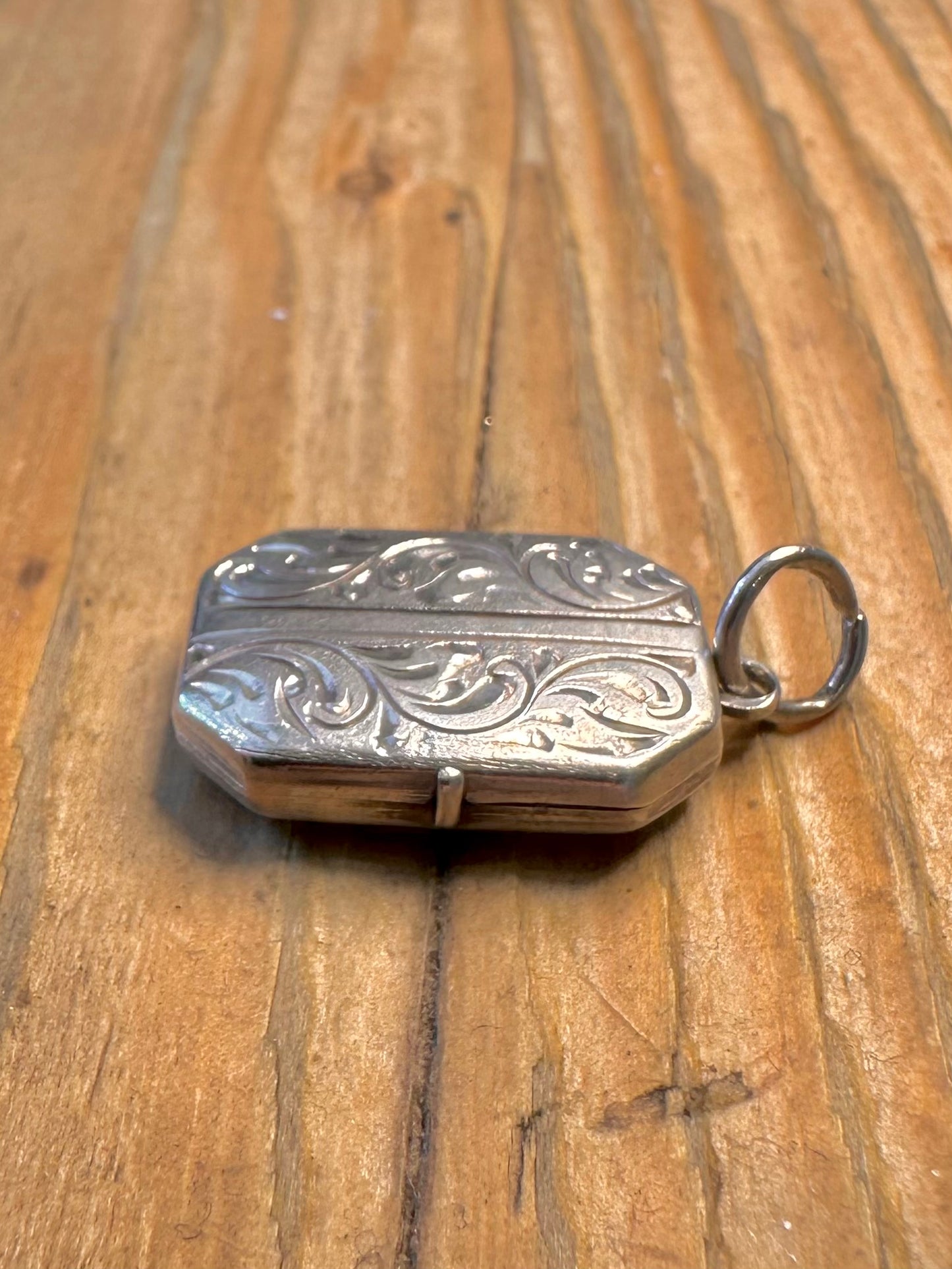 Octagonal Engraved Locket 925 Sterling Silver Pendant