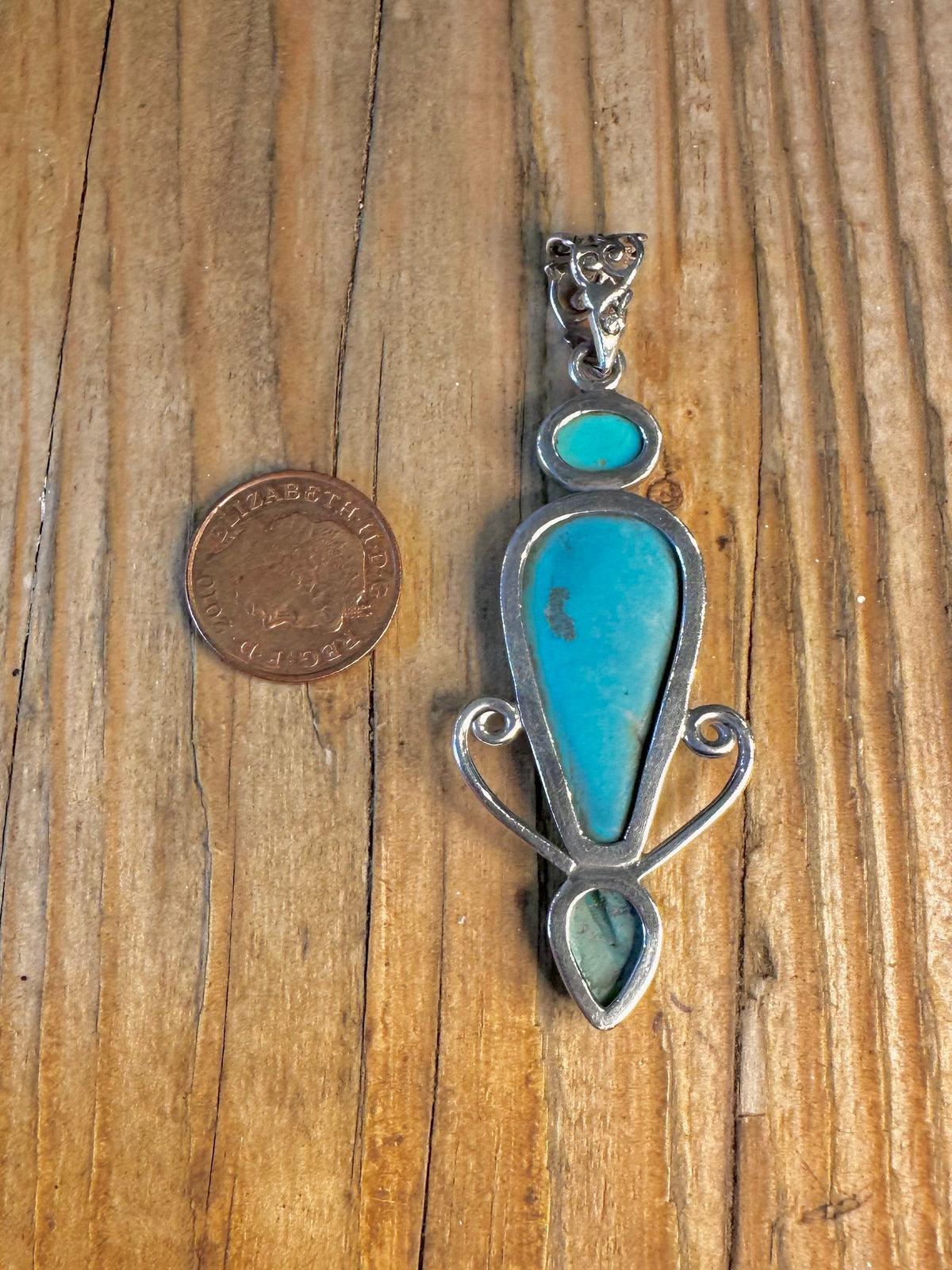 Boho Turquoise Long Swirl 925 Sterling Silver Pendant