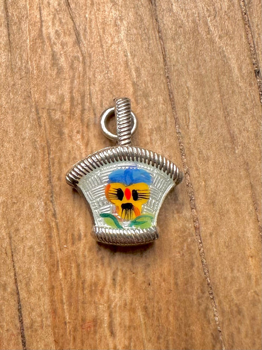 Vintage 1960’s Enamel Flower 925 Sterling Silver Charm Pendant