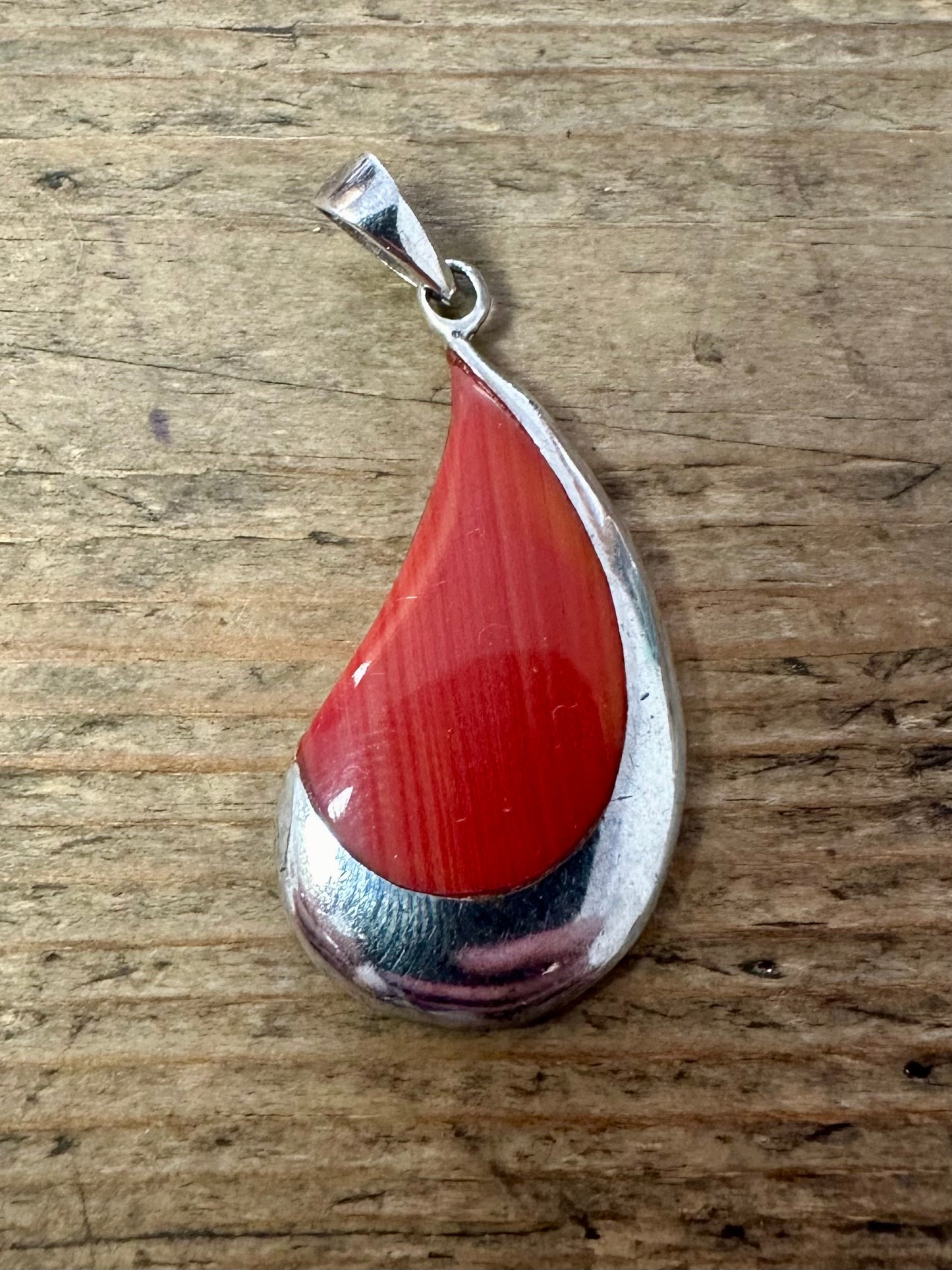 Abstract Polished Coral 925 Silver Pendant