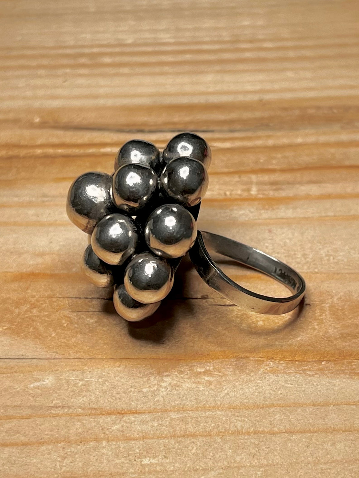 Large Bobble Cluster 925 Mexico Sterling Silver Adjustable Ring