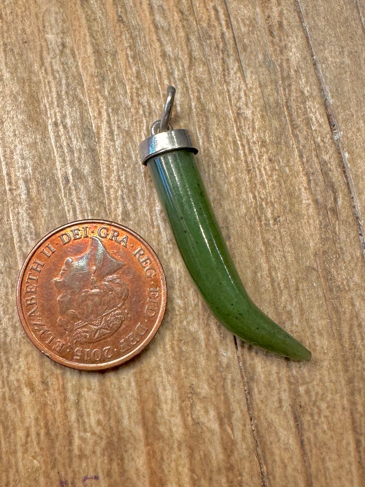 Vintage Jade Horn 925 Sterling Silver Pendant