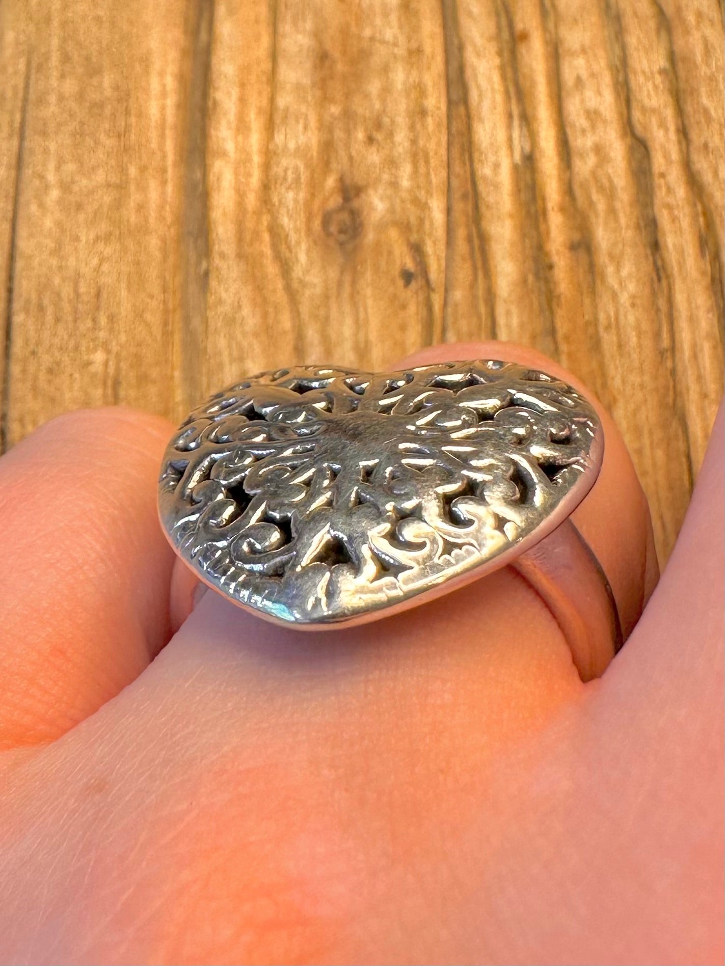 Heart Filigree 925 Sterling Silver Size R1/2 Ring